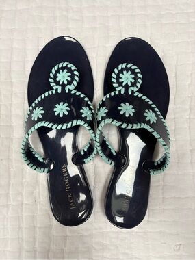 Jack Rogers Navy & Aqua Jelly Sandals Size 11 Floral Whipstitch NWOT